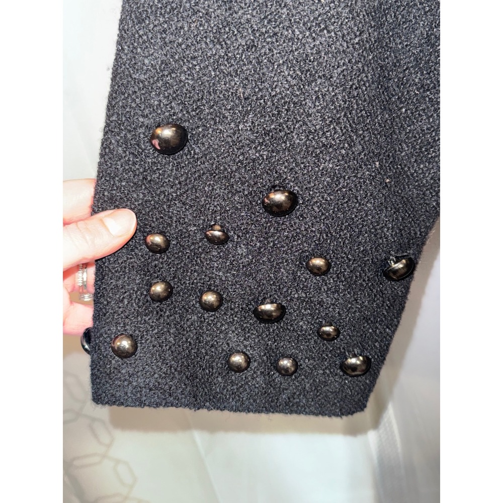 MaxMara Black Button Front Studded Sleeve Flare Coat Women's - Picture 3 of 13